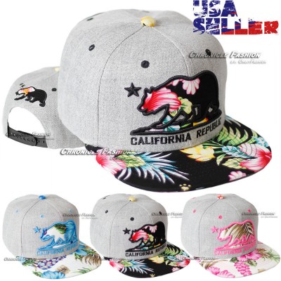 CALI Bear California Republic Baseball Cap Embroidery Hat Snapback Floral HipHop  eb-84709938